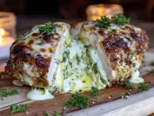 creamy spinach artichoke stuffed chicken breast - featured image
