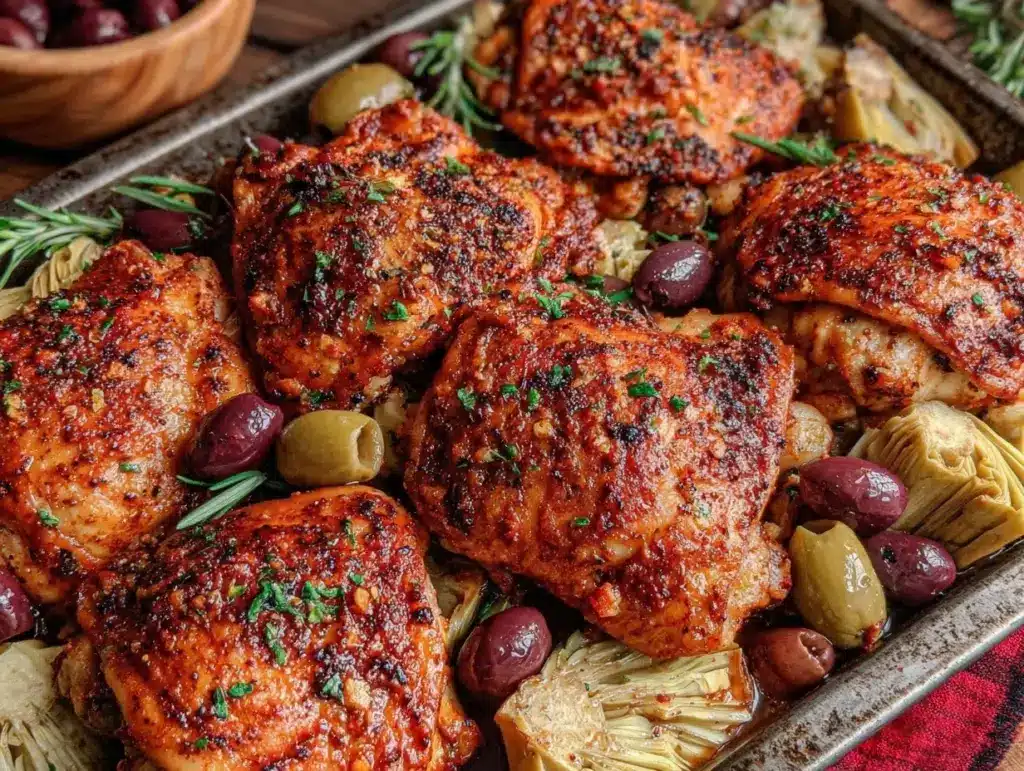easy mediterranean sheet pan chicken - featured image