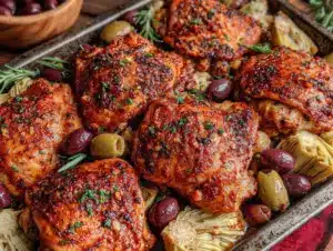 easy mediterranean sheet pan chicken - featured image