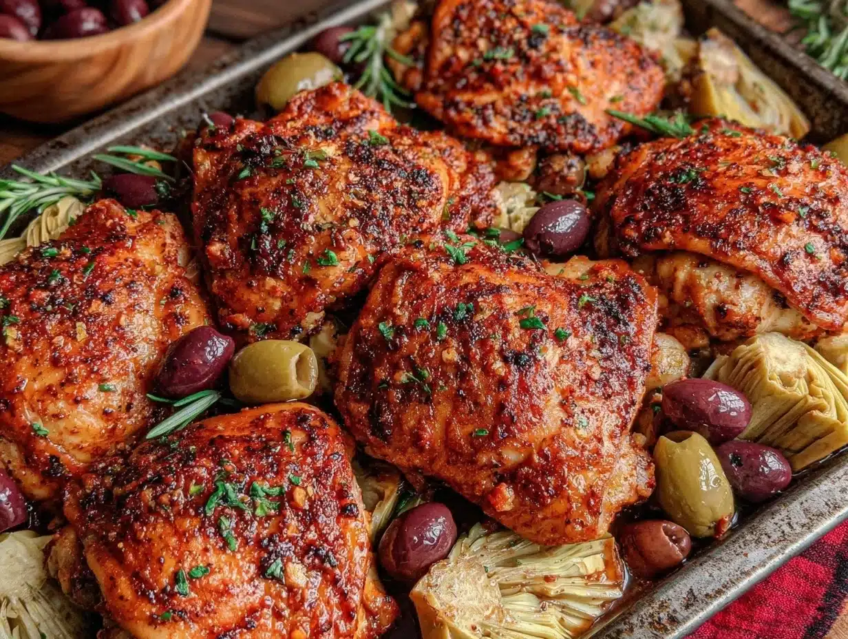 easy mediterranean sheet pan chicken - featured image