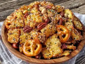 everything bagel seasoned snack mix - featured image