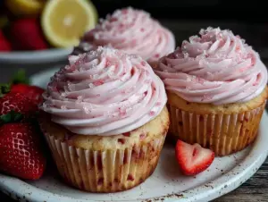 Fluffy Strawberry Lemonade Cupcakes - featured image