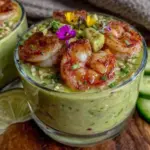 fresh chilled cucumber avocado gazpacho with shrimp - featured image