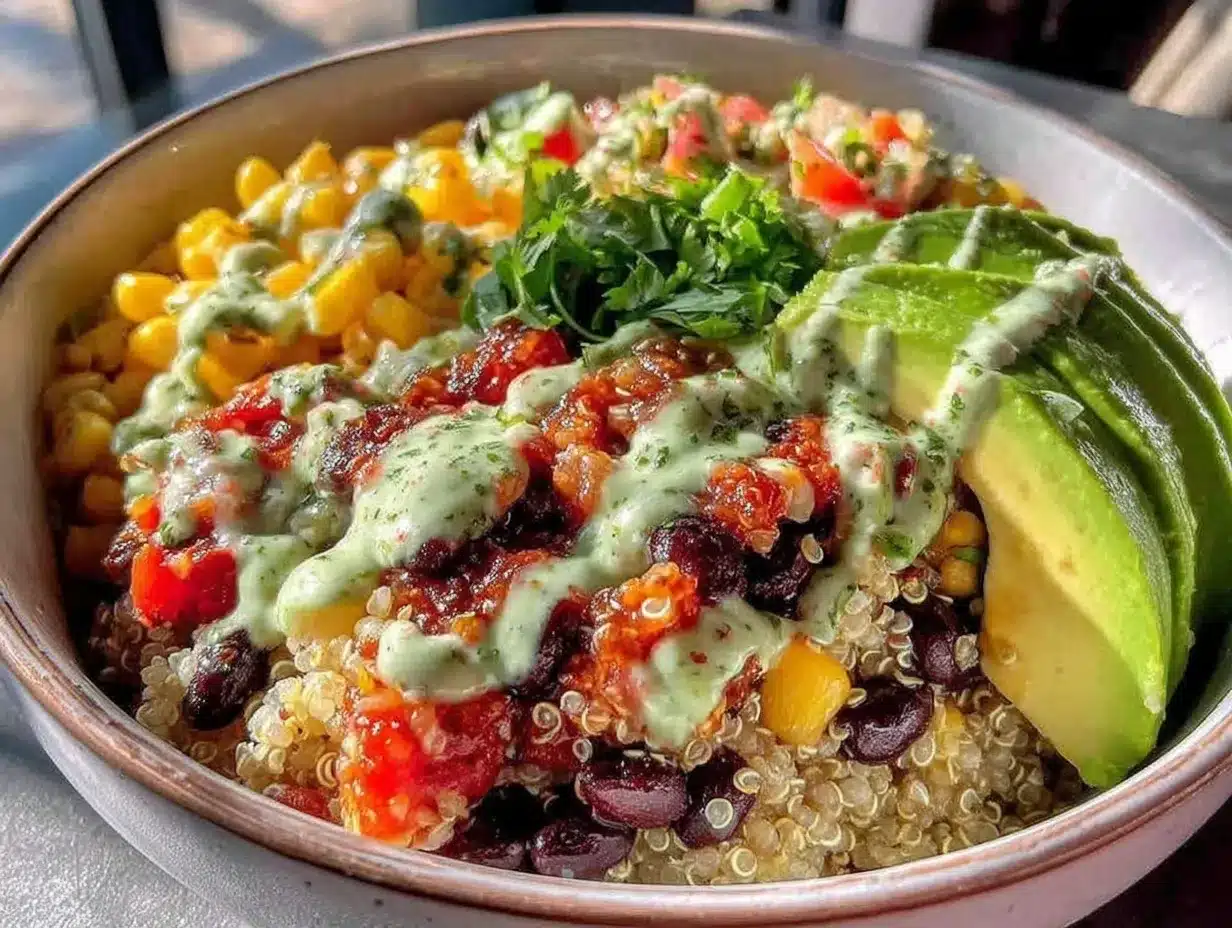 fresh cowboy caviar quinoa power bowl preparation steps
