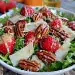 fresh strawberry pecan arugula salad - featured image