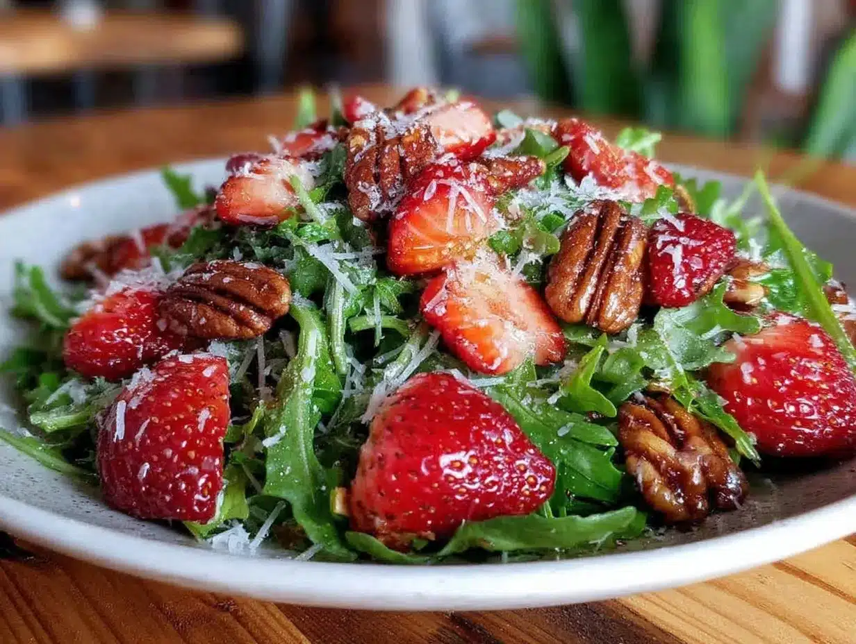 fresh strawberry pecan arugula salad preparation steps