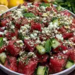 fresh watermelon cucumber feta mint salad - featured image