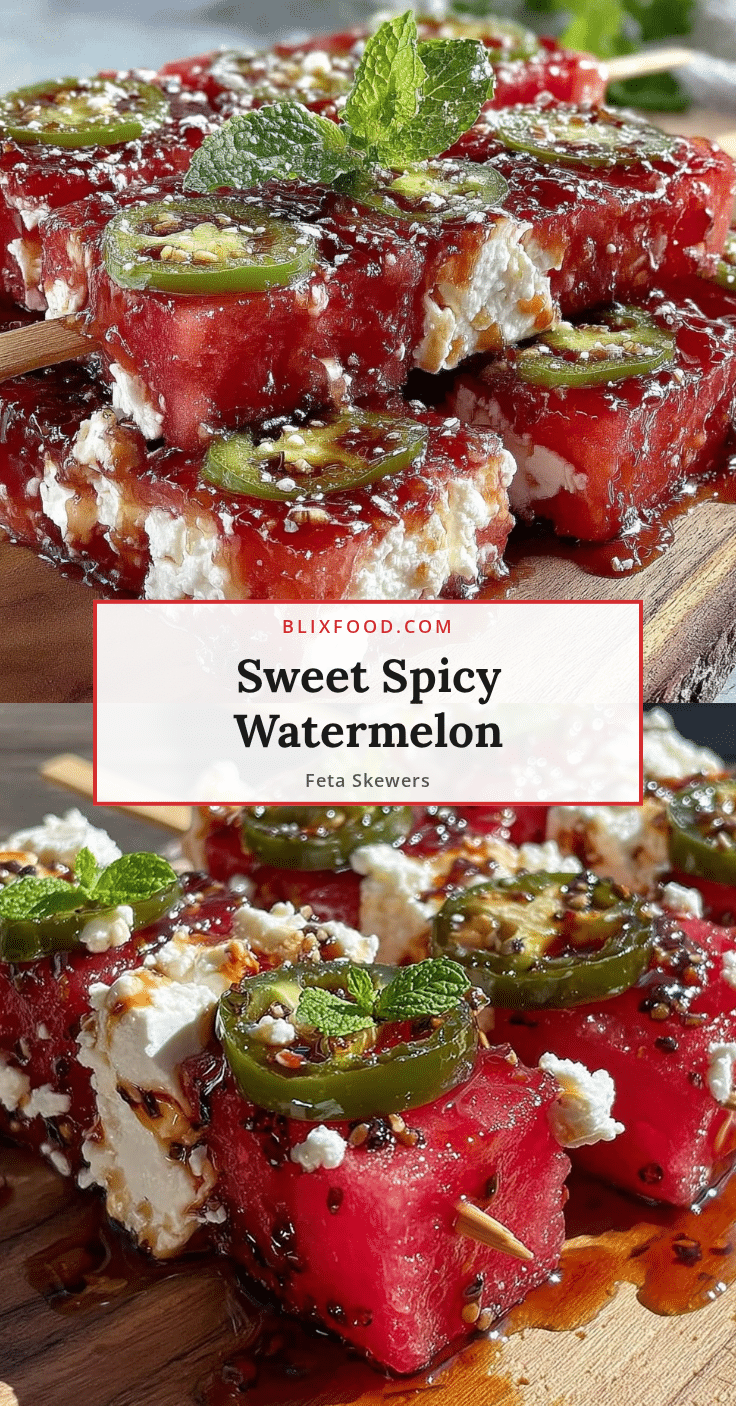 Fresh Watermelon Feta Jalapeño Skewers recipe