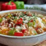 ground turkey stuffed pepper soup - featured image