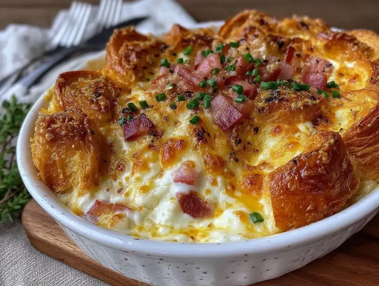 Ham and Swiss Croissant Breakfast Casserole preparation steps