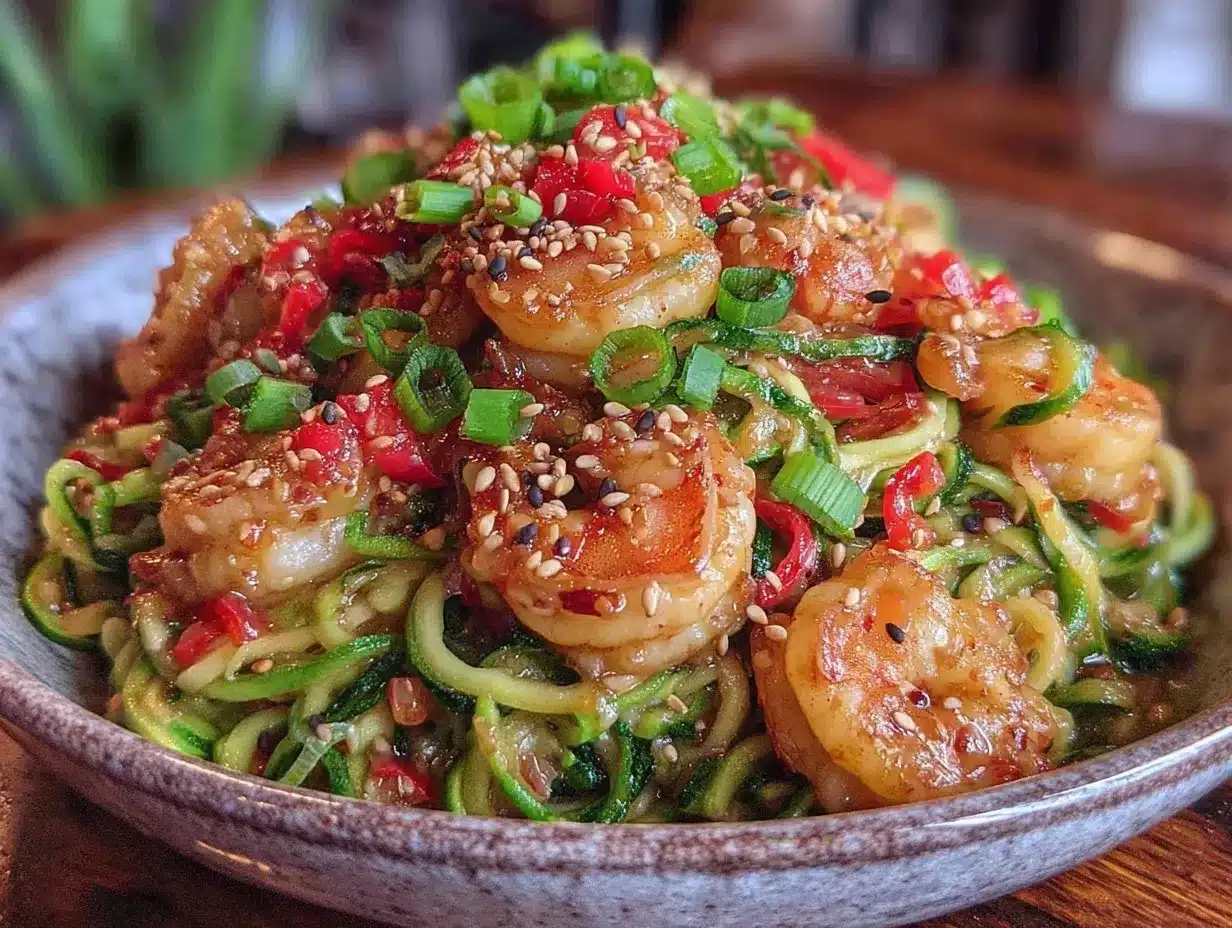 Healthy Diabetes-Friendly Zucchini Noodle Shrimp Stir Fry preparation steps