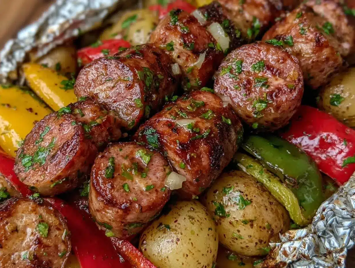 kielbasa and baby potato foil packs preparation steps