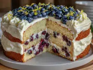 lemon blueberry brunch layer cake - featured image