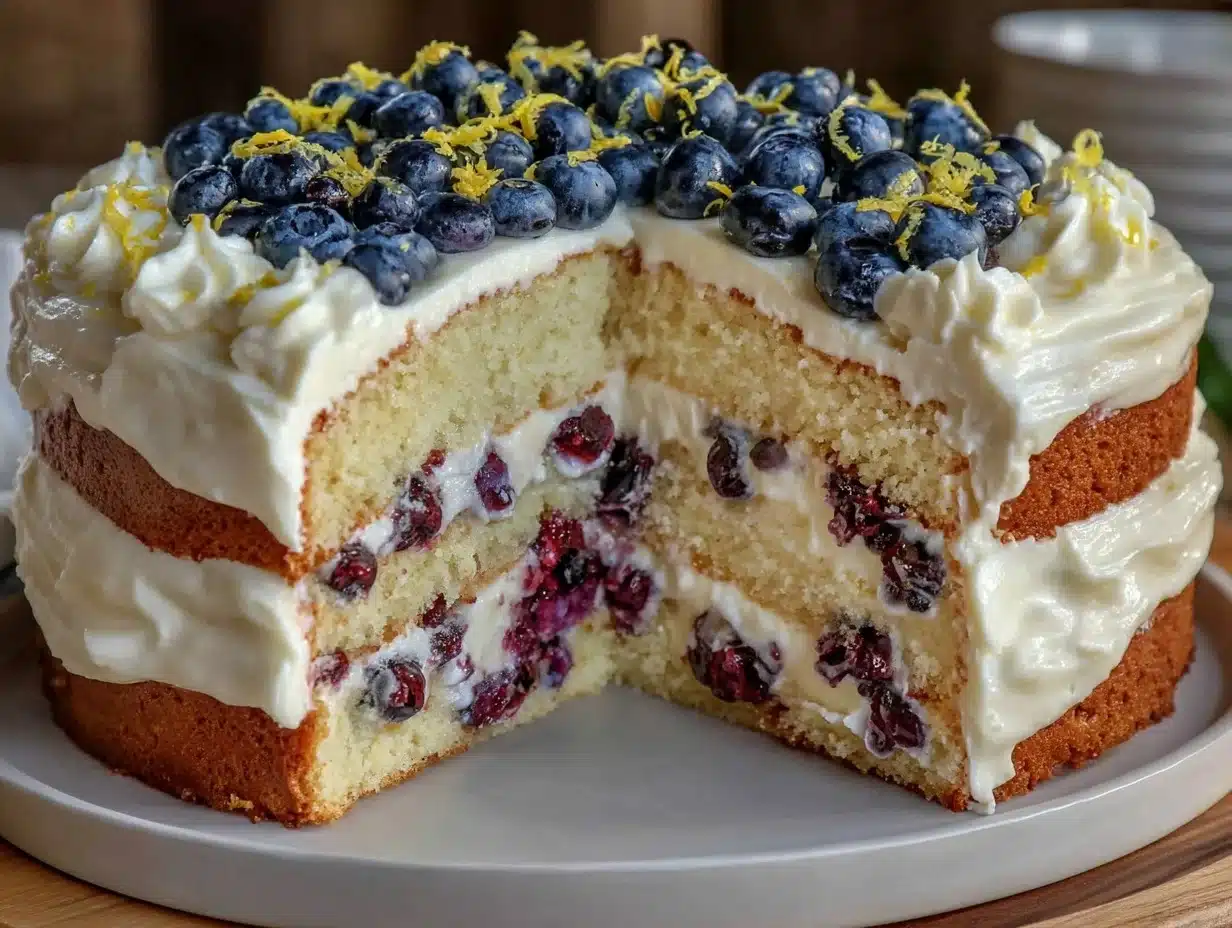 lemon blueberry brunch layer cake - featured image