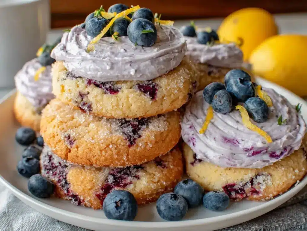 lemon sugar cookies blueberry frosting - featured image