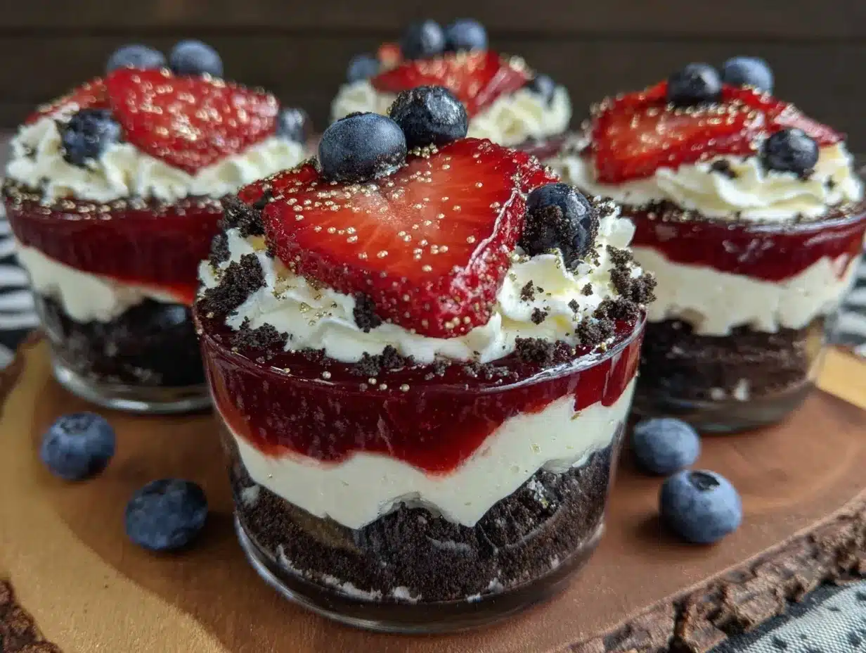 no bake patriotic oreo dirt cups preparation steps