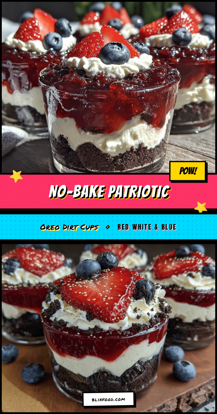no bake patriotic oreo dirt cups recipe