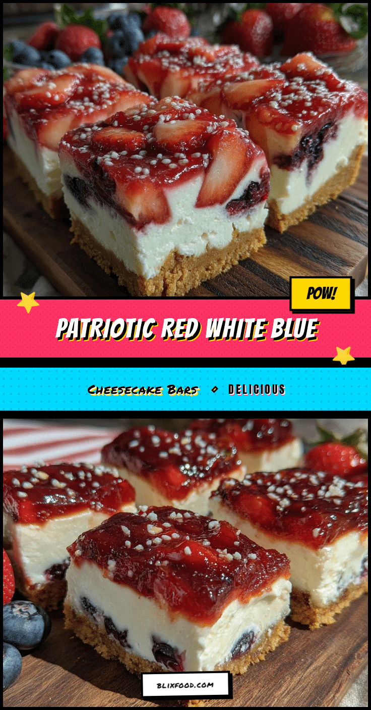 red white and blue layered strawberry cheesecake bars recipe