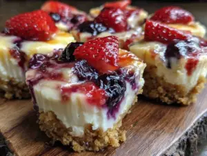 red white and blue mini cheesecake bites - featured image