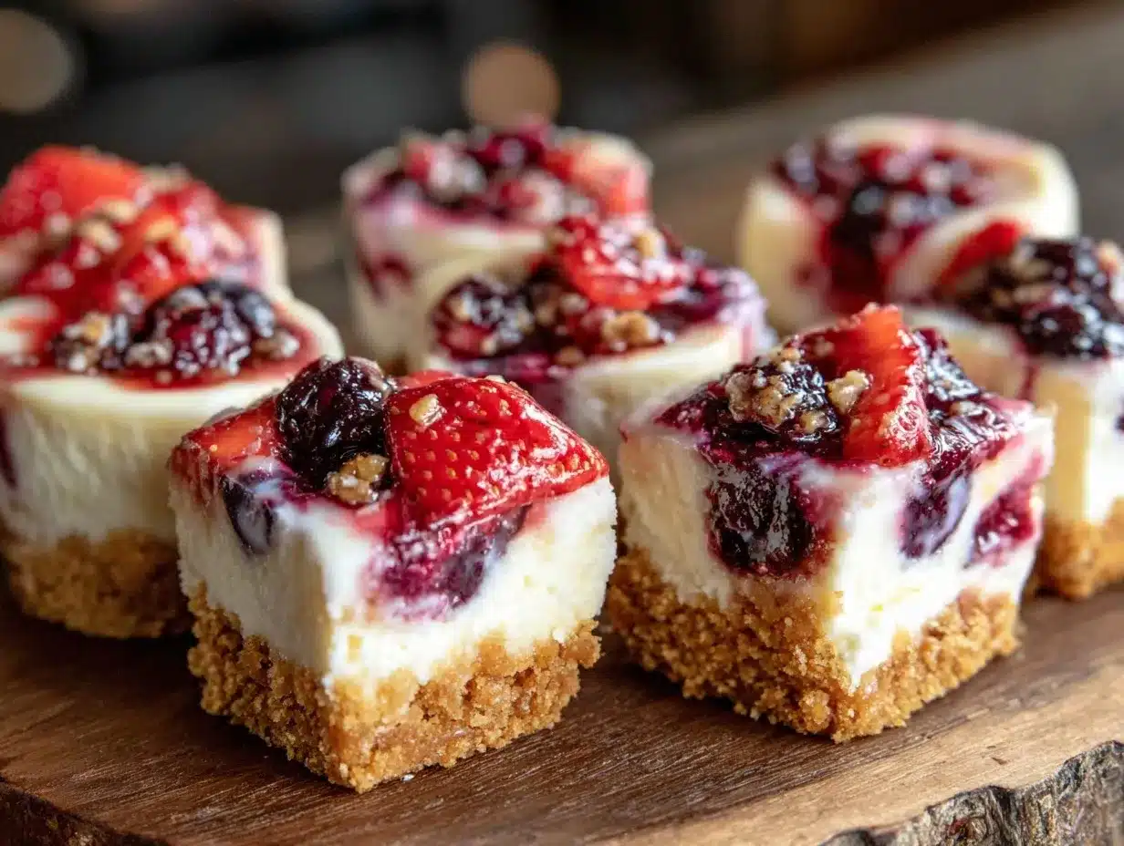 red white and blue mini cheesecake bites preparation steps