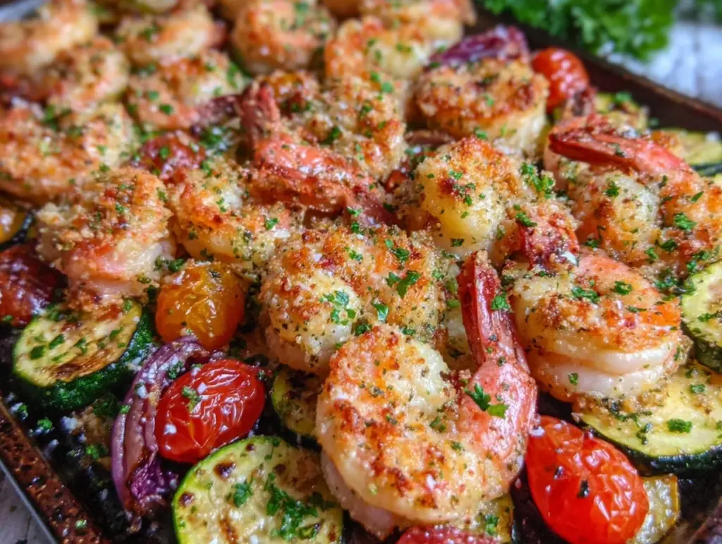 sheet pan garlic parmesan shrimp - featured image
