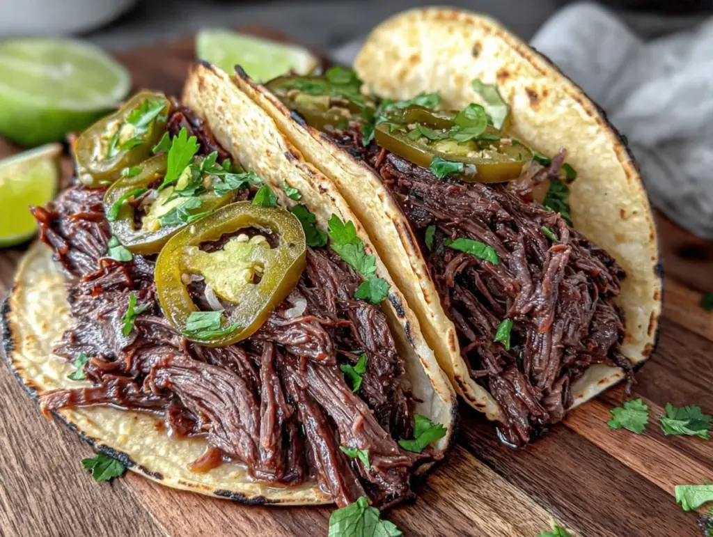 slow cooker barbacoa beef tacos - featured image