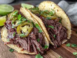 slow cooker barbacoa beef tacos - featured image