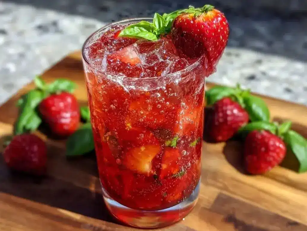 sparkling strawberry basil lemonade mocktail - featured image