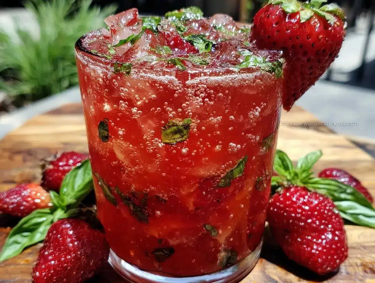 sparkling strawberry basil lemonade mocktail preparation steps