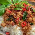 spicy thai basil ground turkey stir fry - featured image