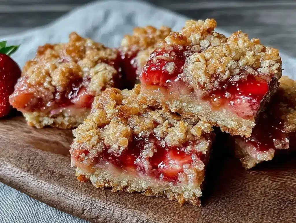 strawberry rhubarb crisp bars - featured image