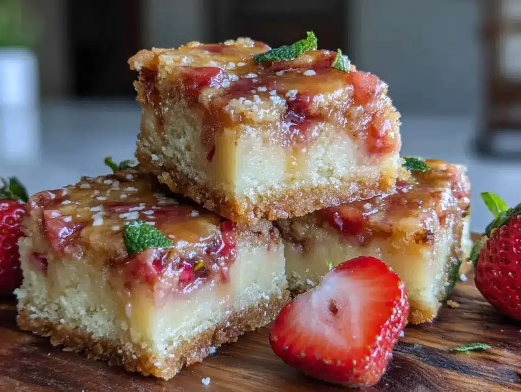 strawberry rhubarb custard bars - featured image
