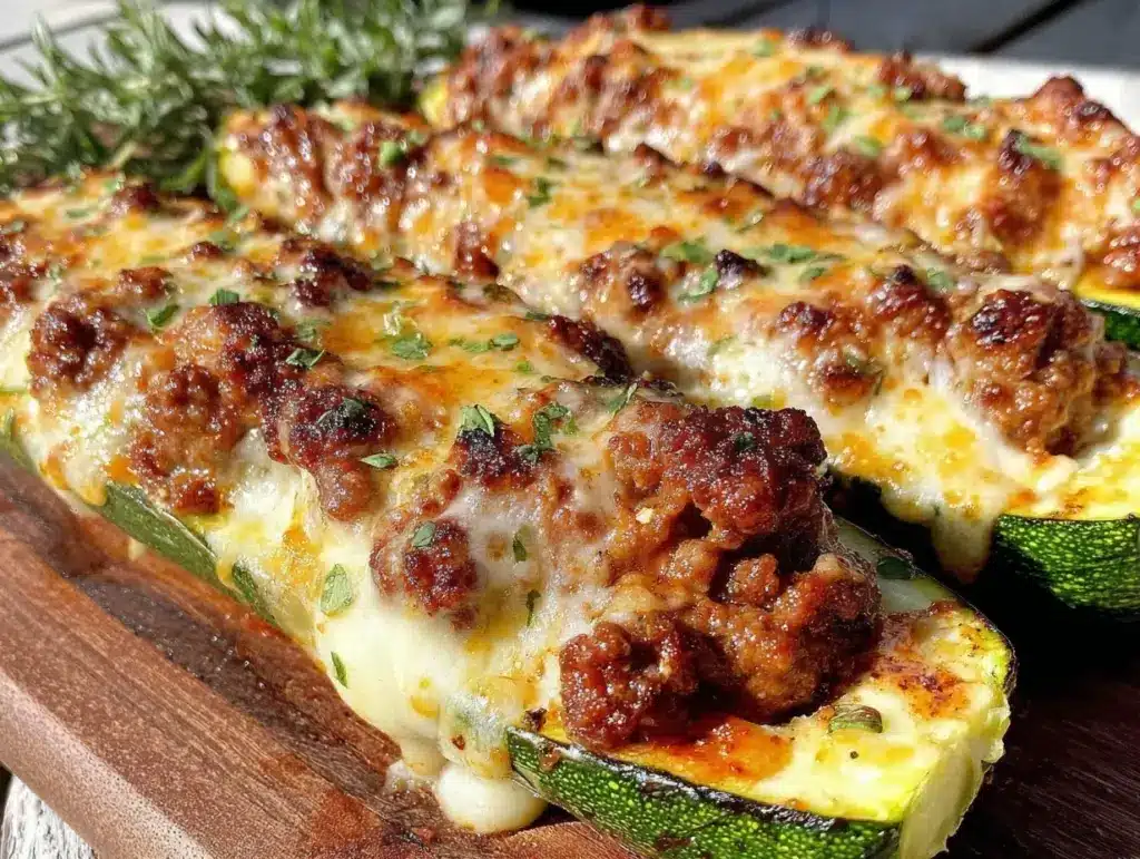 stuffed zucchini boats with italian sausage - featured image