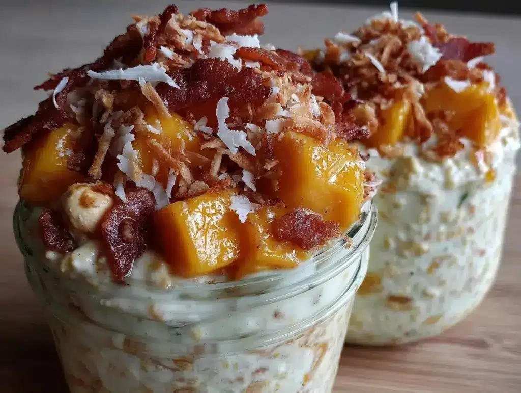 tropical mango coconut overnight oats - featured image