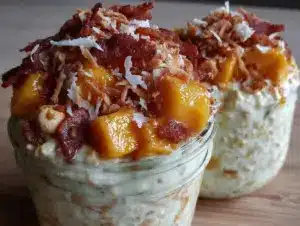 tropical mango coconut overnight oats - featured image