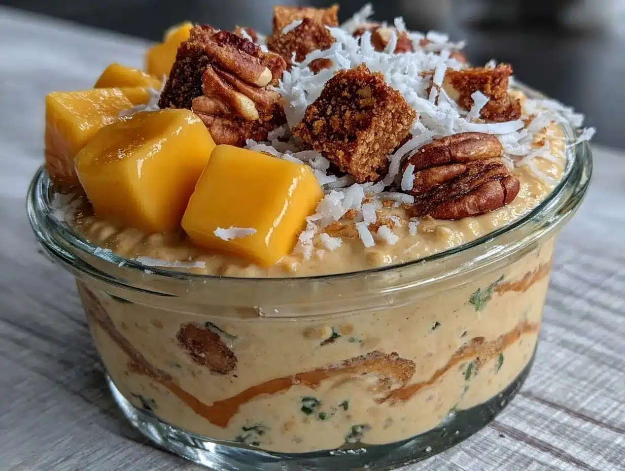 tropical mango coconut overnight oats preparation steps