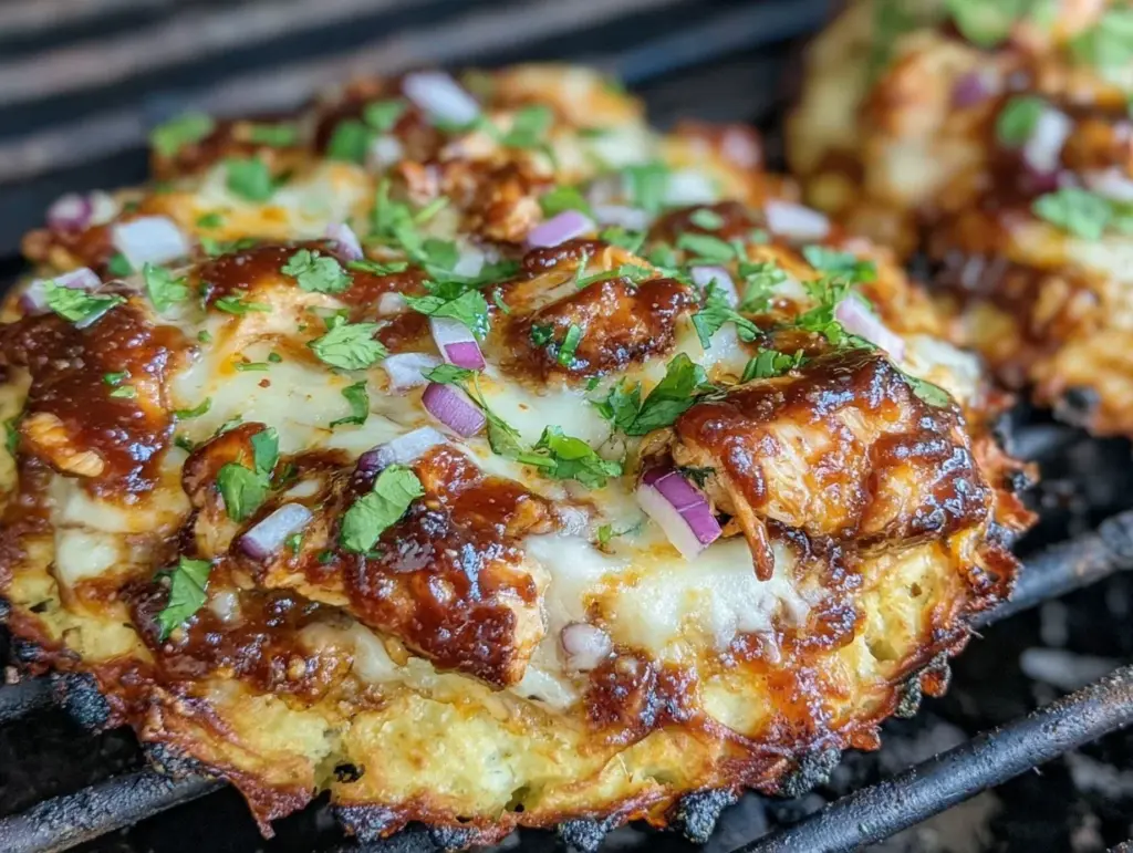 BBQ chicken pizza on the grill - featured image