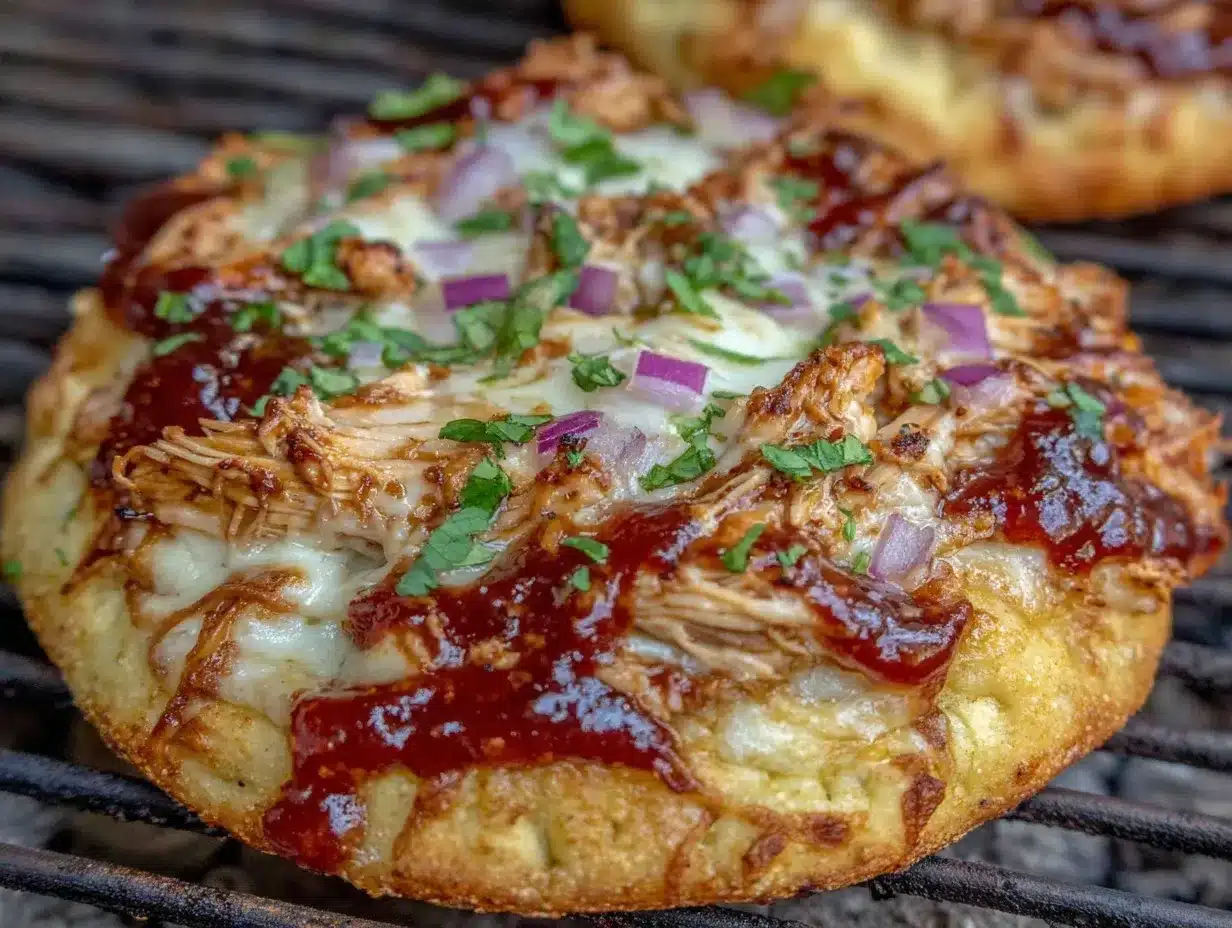 BBQ chicken pizza on the grill preparation steps