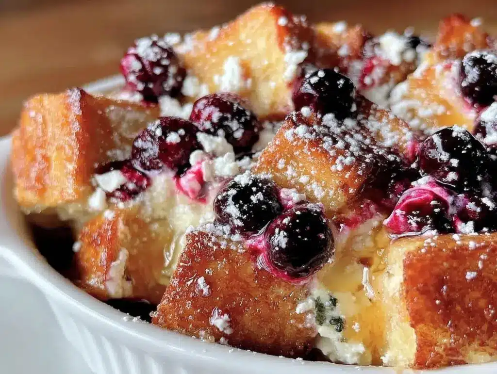 blueberry cream cheese french toast bake - featured image