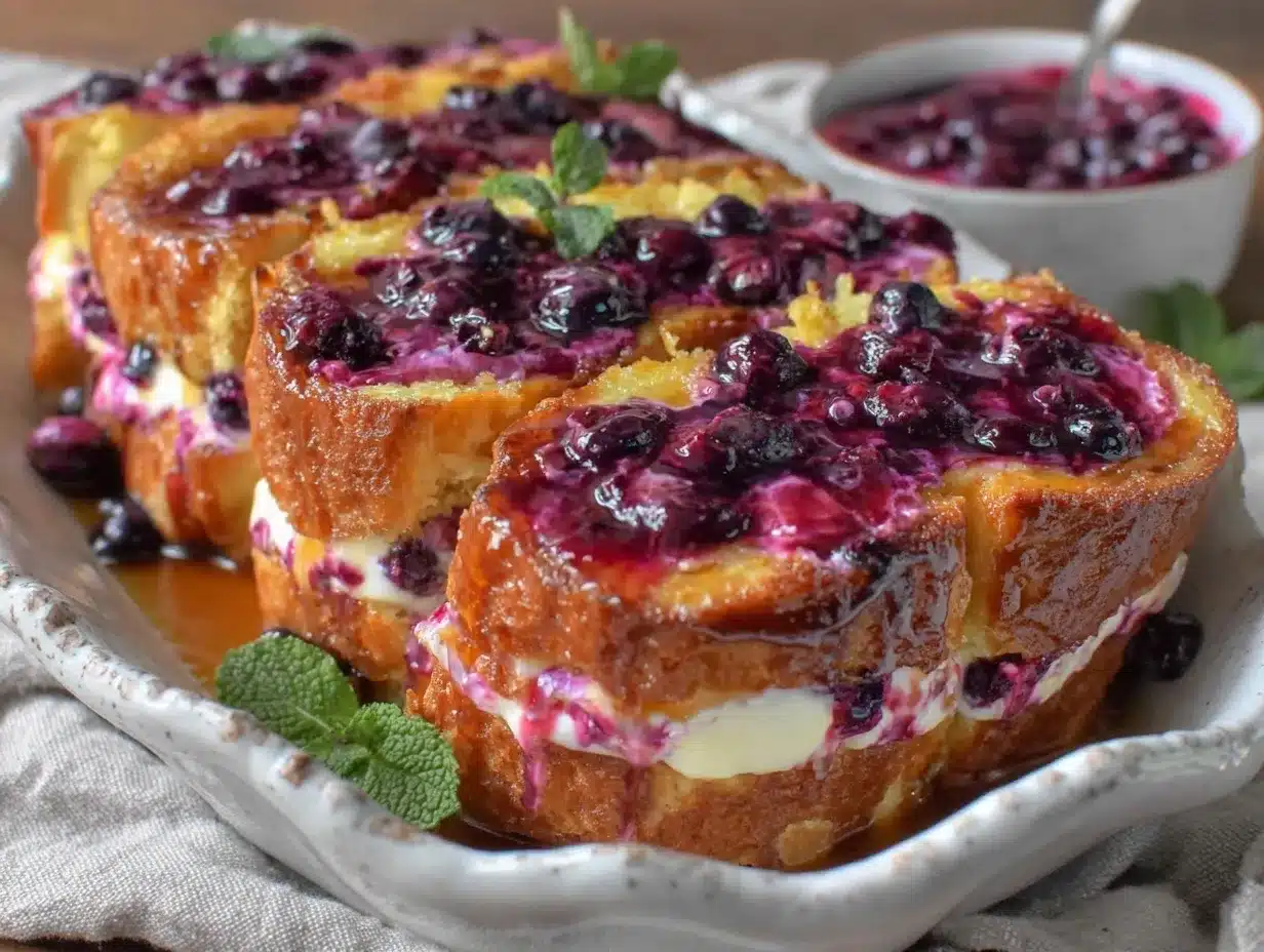 blueberry cream cheese stuffed french toast casserole preparation steps