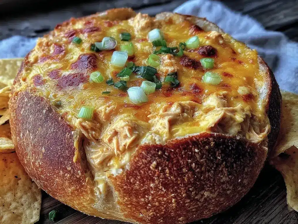 creamy buffalo chicken dip bread bowl - featured image