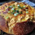 creamy buffalo chicken dip bread bowl - featured image