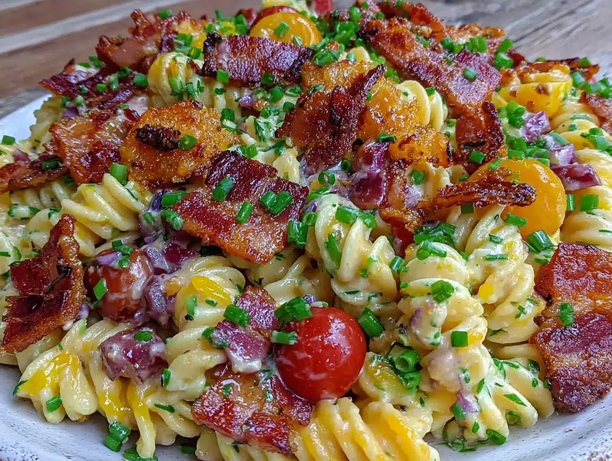 creamy loaded bacon ranch pasta salad preparation steps