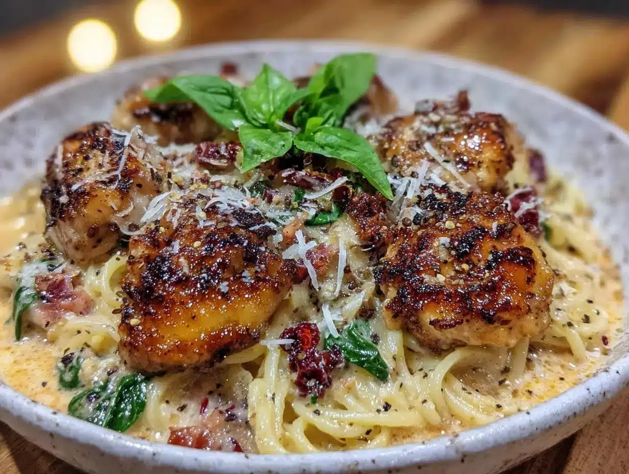 Creamy One-Pot Tuscan Chicken Pasta preparation steps