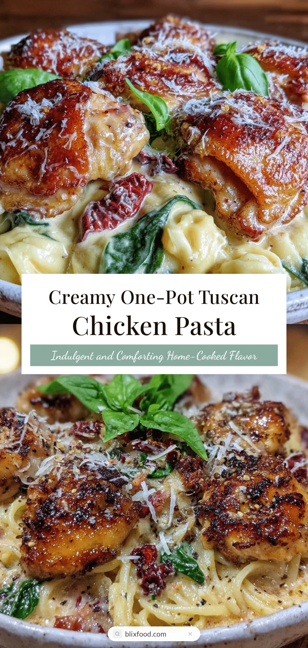 Creamy One-Pot Tuscan Chicken Pasta recipe