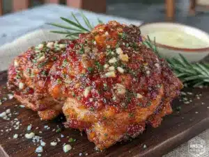 crispy garlic butter air fryer chicken thighs - featured image