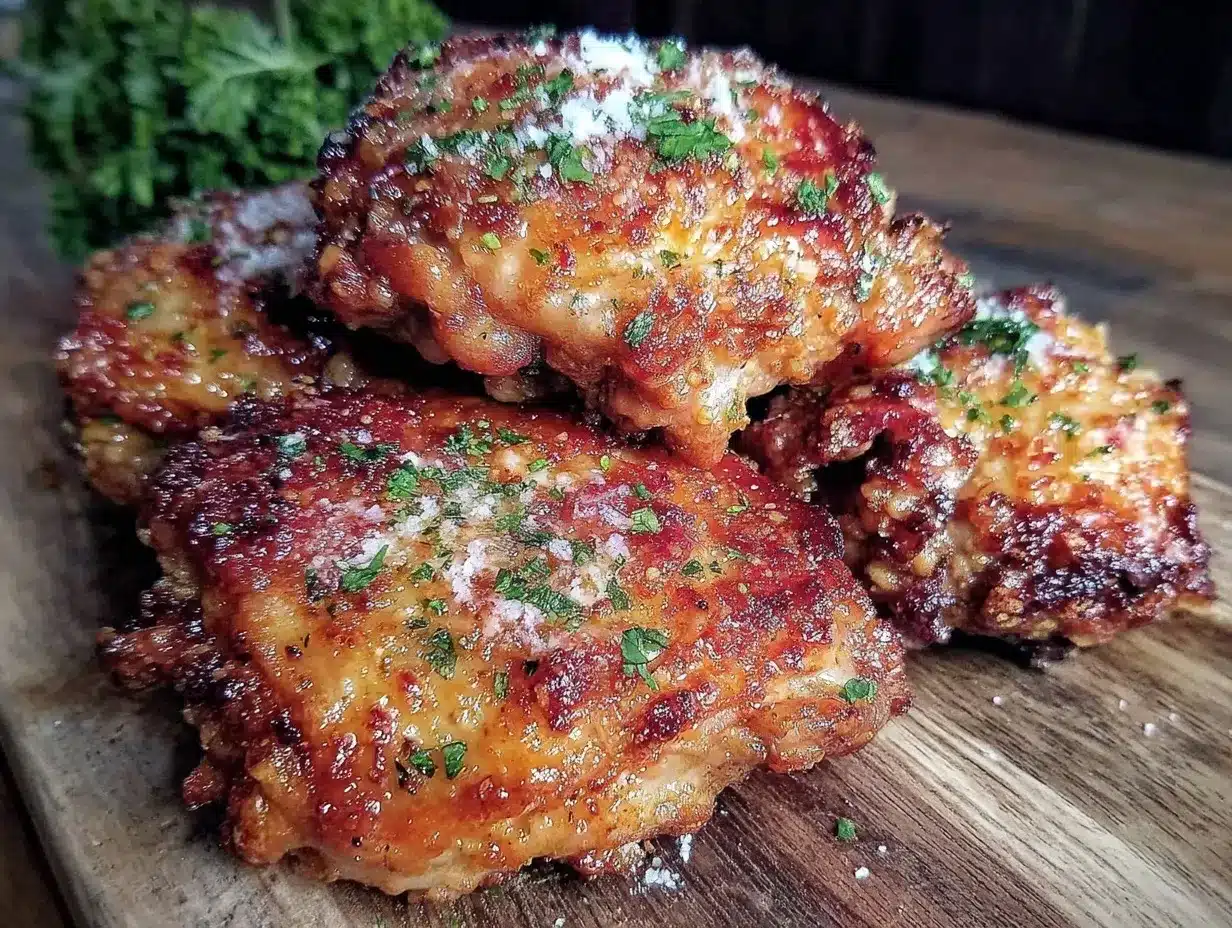 crispy garlic parmesan chicken thighs air fryer recipe preparation steps