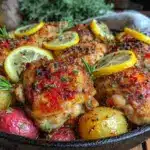 crispy one-pan lemon herb chicken with potatoes - featured image