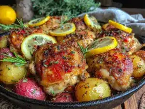crispy one-pan lemon herb chicken with potatoes - featured image