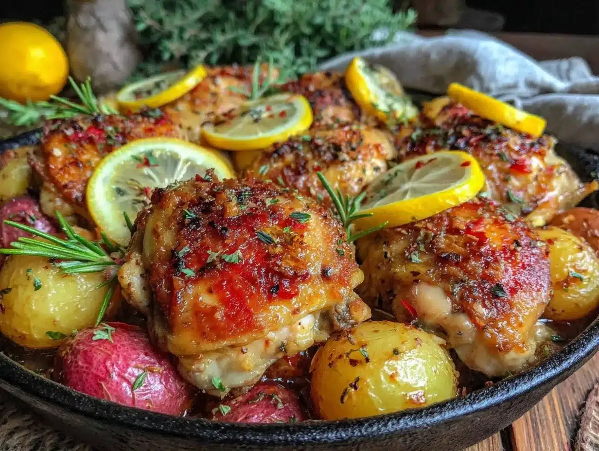 crispy one-pan lemon herb chicken with potatoes - featured image